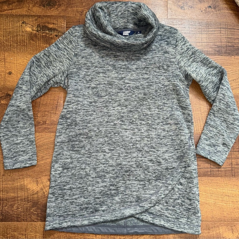 Lands' End Women's Gray Cowl Neck Tunic Sweater